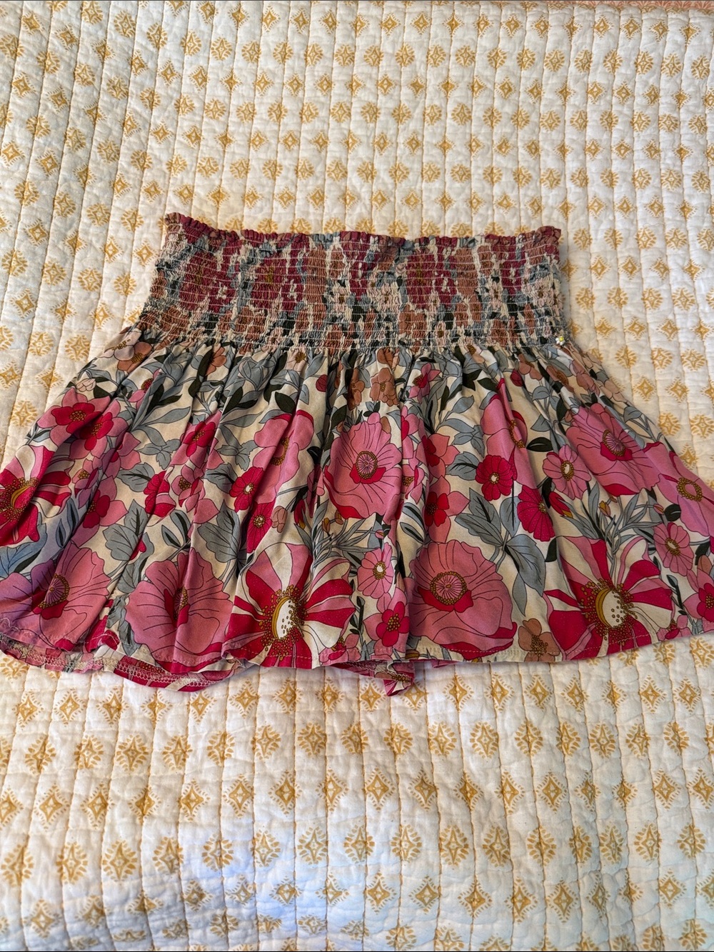 Women's Floral Pink Smocked Mini Skirt Natural Life L/XL